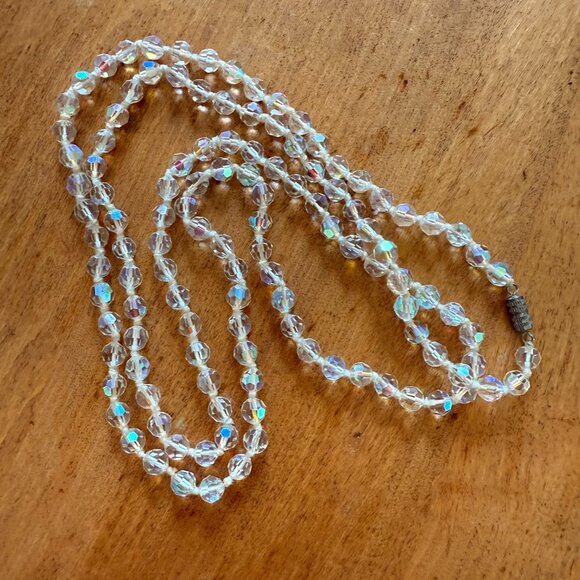 Vintage Rainbow Faceted Crystal Small Beads Hand-Strung Knotted Long Necklace - Picture 7 of 10